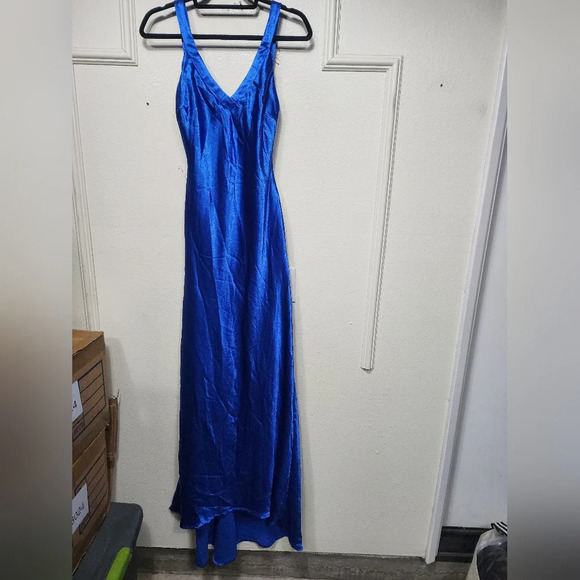 Lulus Perfectly Classy Royal Blue Satin Strappy Maxi Dress Wedding Party Prom - Picture 6 of 8